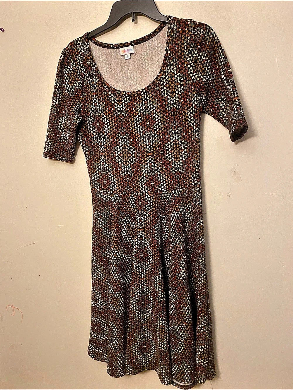 VIVACE Geometric Midi Dress in Brown & Black Size Medium